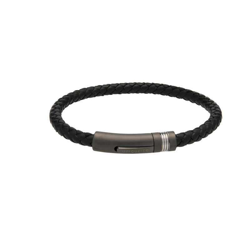 Unique & Co Black Leather Bracelet B431BL - Hamilton & Lewis Jewellery