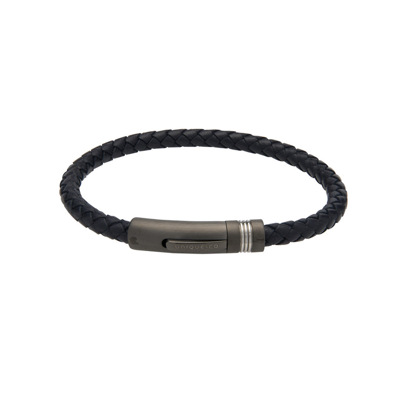 Unique & Co Navy Leather Bracelet B431NV - Hamilton & Lewis Jewellery