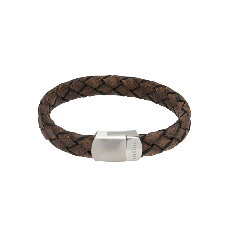 Unique & Co Smokey Brown Leather Bracelet B434SB - Hamilton & Lewis Jewellery