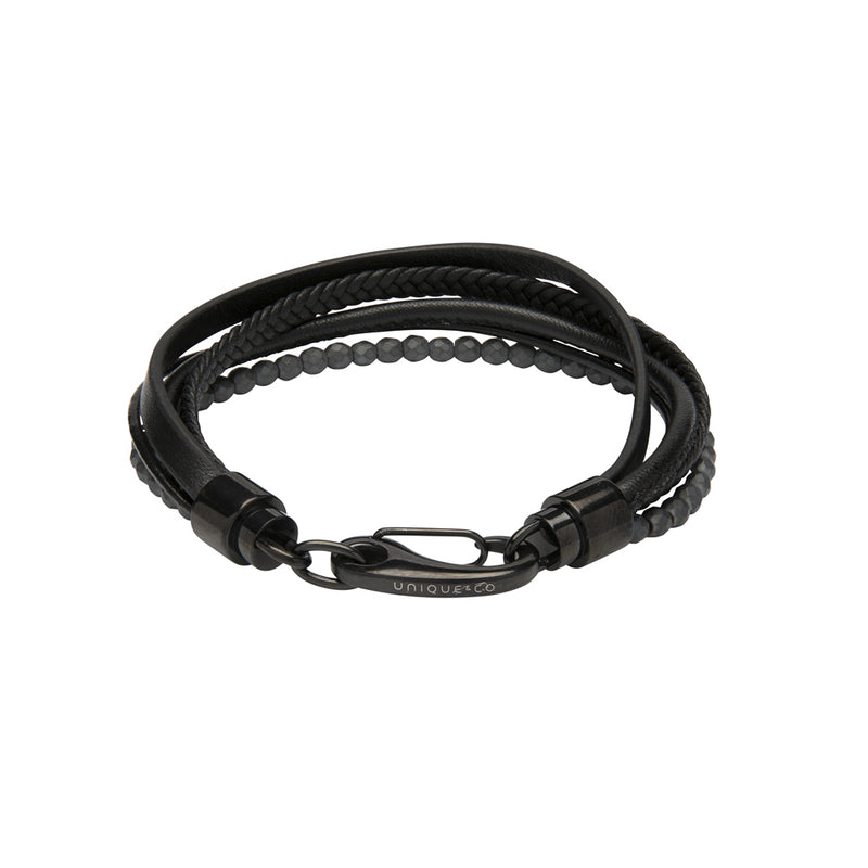 Unique & Co Black Leather Bracelet B435BL - Hamilton & Lewis Jewellery