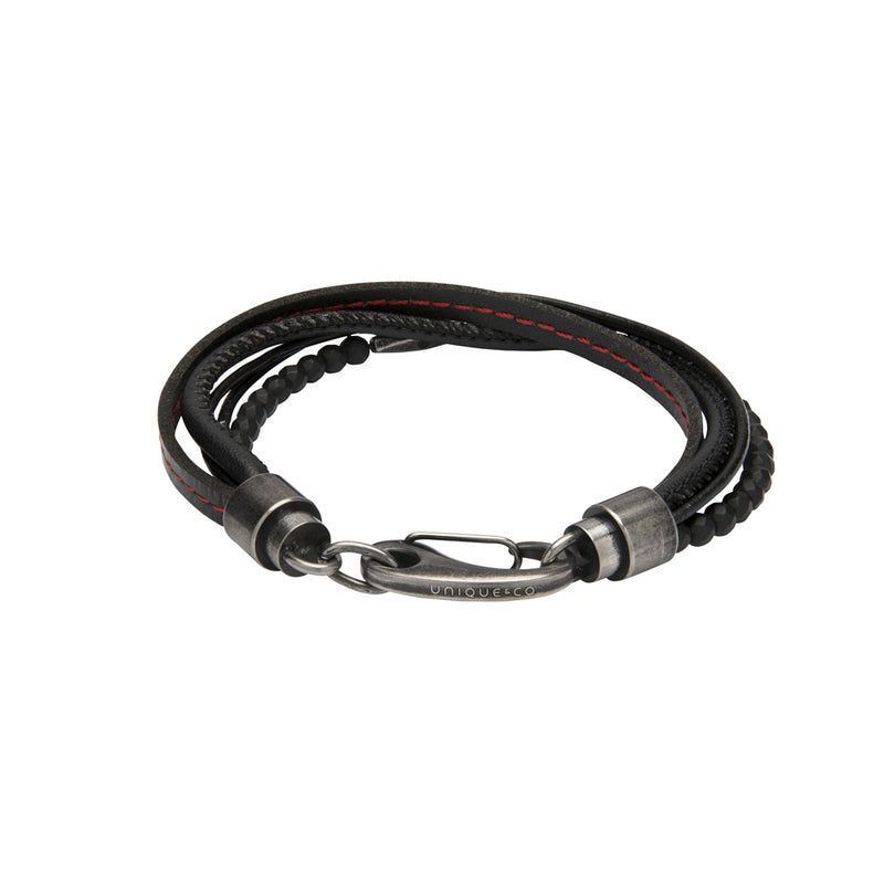 Unique & Co Black Leather Bracelet B435RE - Hamilton & Lewis Jewellery