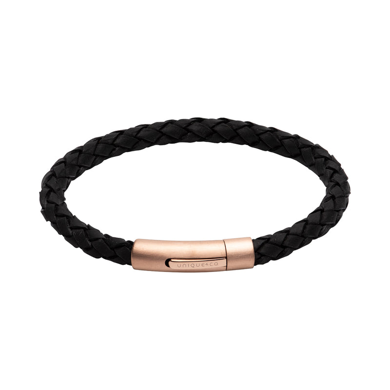 Unique & Co Black Leather Bracelet B440BL - Hamilton & Lewis Jewellery