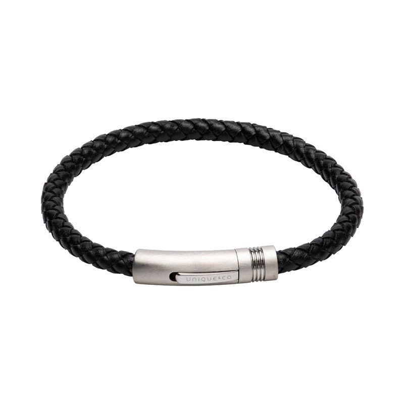 Unique & Co Black Leather Bracelet B442BL - Hamilton & Lewis Jewellery