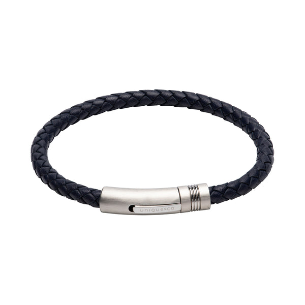 Unique & Co Navy Leather Bracelet B442NV - Hamilton & Lewis Jewellery