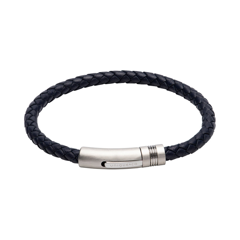 Unique & Co Navy Leather Bracelet B442NV - Hamilton & Lewis Jewellery