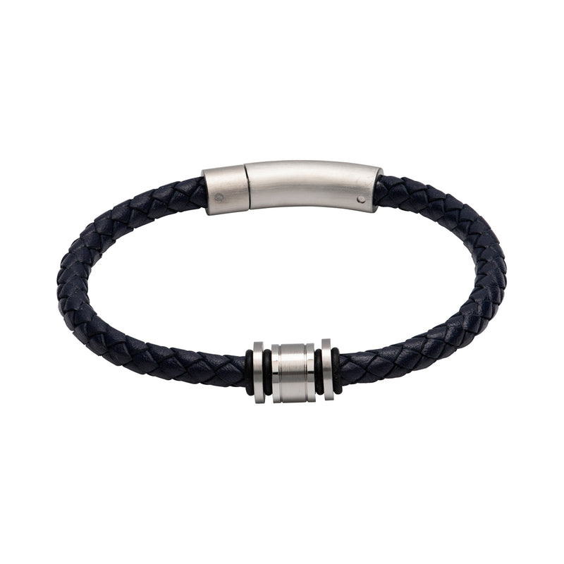 Unique & Co Navy Leather Bracelet B443NV - Hamilton & Lewis Jewellery