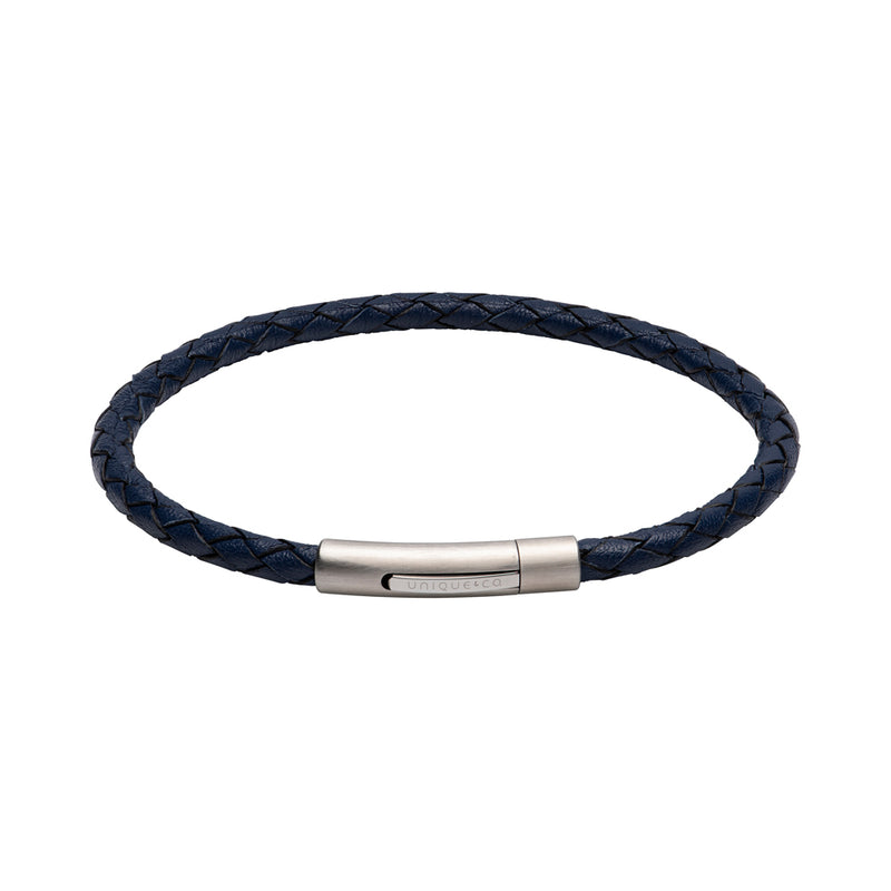 Unique & Co Blue Leather Bracelet B444BLUE - Hamilton & Lewis Jewellery