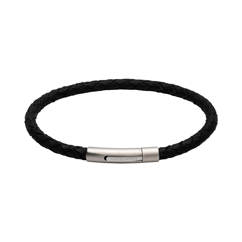 Unique & Co Black Leather Bracelet B444BL - Hamilton & Lewis Jewellery