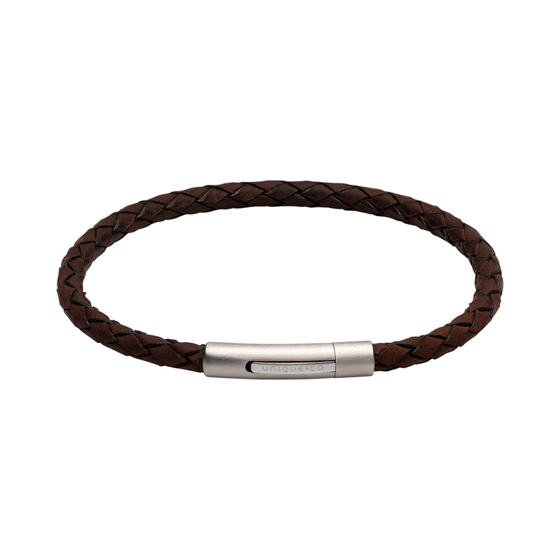Unique & Co Dark Brown Leather Bracelet B444DB - Hamilton & Lewis Jewellery