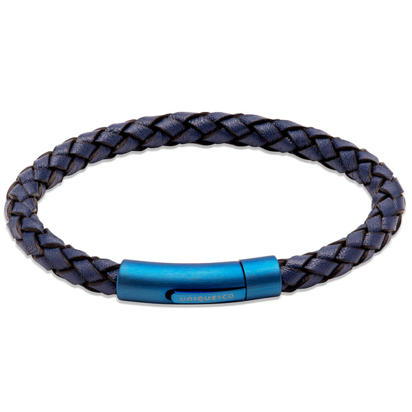 Unique & Co Navy Leather Bracelet B451NV - Hamilton & Lewis Jewellery