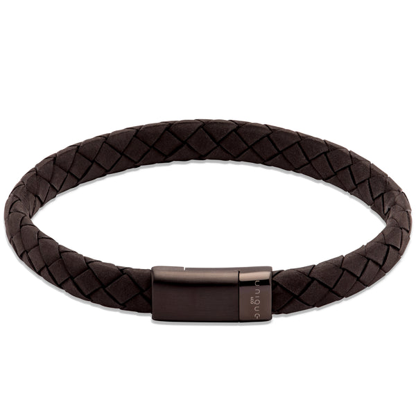 Unique & Co Black Leather Bracelet B454BL - Hamilton & Lewis Jewellery