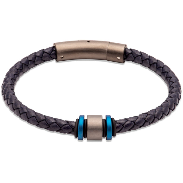 Unique & Co Navy Leather Bracelet B457NV - Hamilton & Lewis Jewellery