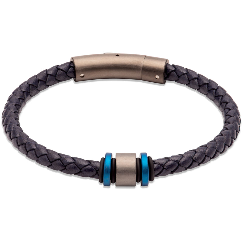 Unique & Co Navy Leather Bracelet B457NV - Hamilton & Lewis Jewellery