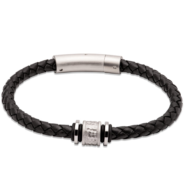 Unique & Co Black Leather Bracelet B458BL - Hamilton & Lewis Jewellery