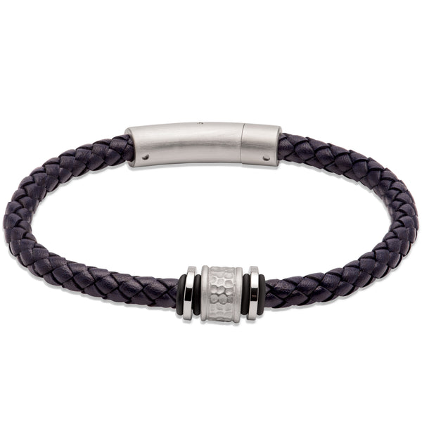 Unique & Co Navy Leather Bracelet B458NV - Hamilton & Lewis Jewellery