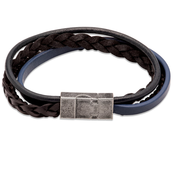 Unique & Co Black/Blue Leather Bracelet B460BL - Hamilton & Lewis Jewellery