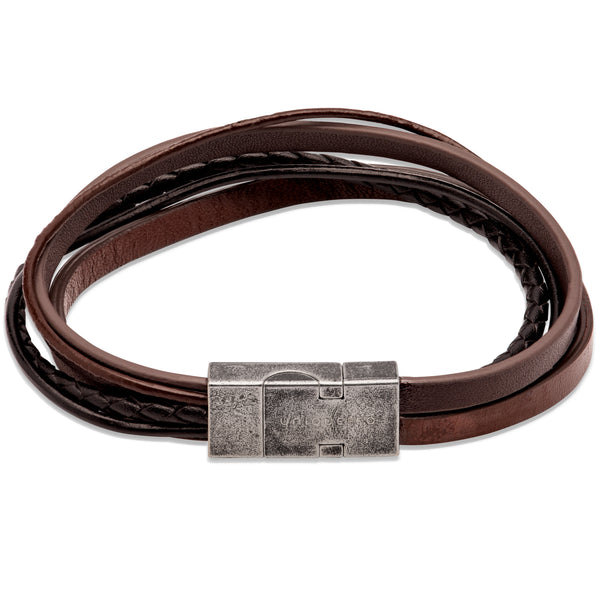 Unique & Co Dark Brown/Black Leather Bracelet B460DB - Hamilton & Lewis Jewellery