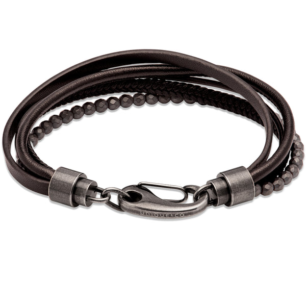 Unique & Co Black Leather Bracelet B461BL - Hamilton & Lewis Jewellery