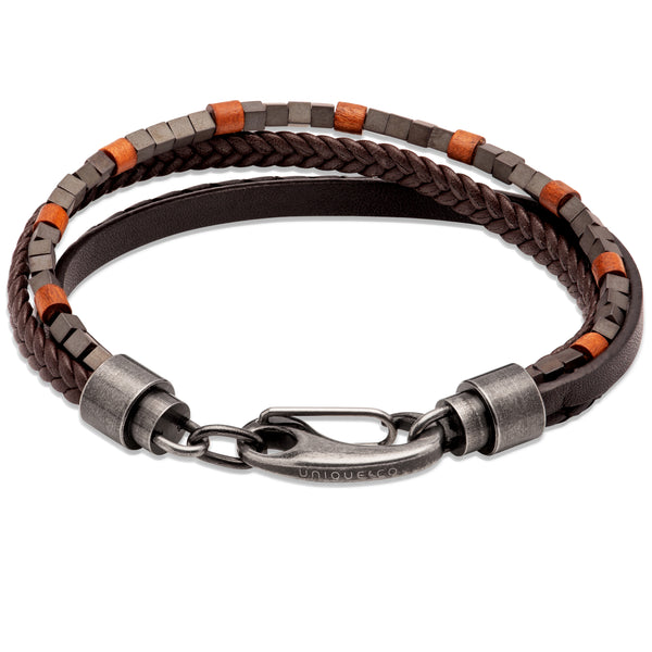 Unique & Co Black/Brown Leather Bracelet B461DB - Hamilton & Lewis Jewellery