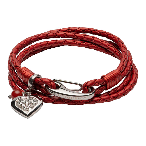 Unique & Co Ladies Moroccan Red Leather Bracelet B464MR - Hamilton & Lewis Jewellery