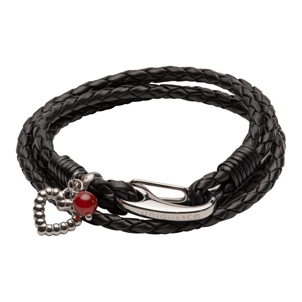 Unique & Co Ladies Black Leather Bracelet B463BL - Hamilton & Lewis Jewellery
