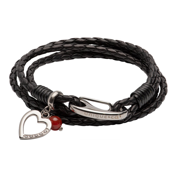Unique & Co Ladies Black Leather Bracelet B464BL - Hamilton & Lewis Jewellery