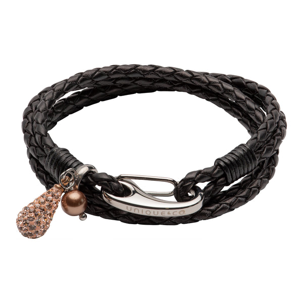 Unique & Co Ladies Black Leather Bracelet B470BL - Hamilton & Lewis Jewellery