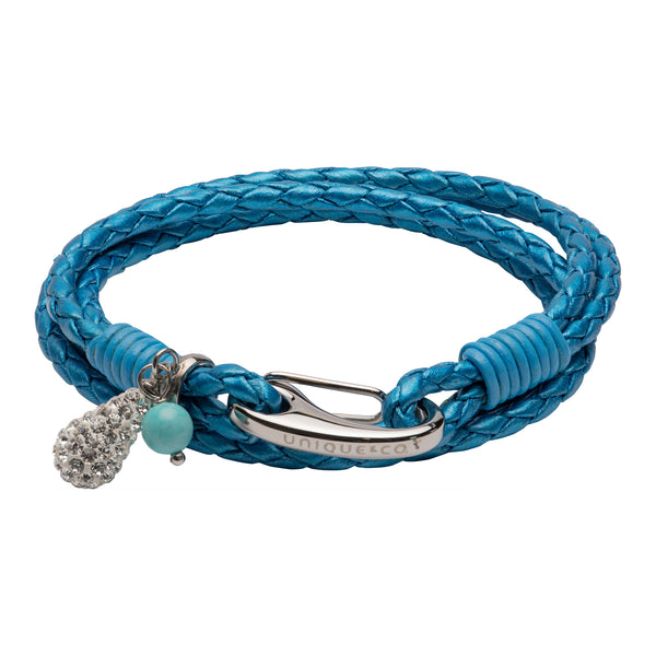Unique & Co Ladies Metallic Blue Leather Bracelet B471MB - Hamilton & Lewis Jewellery