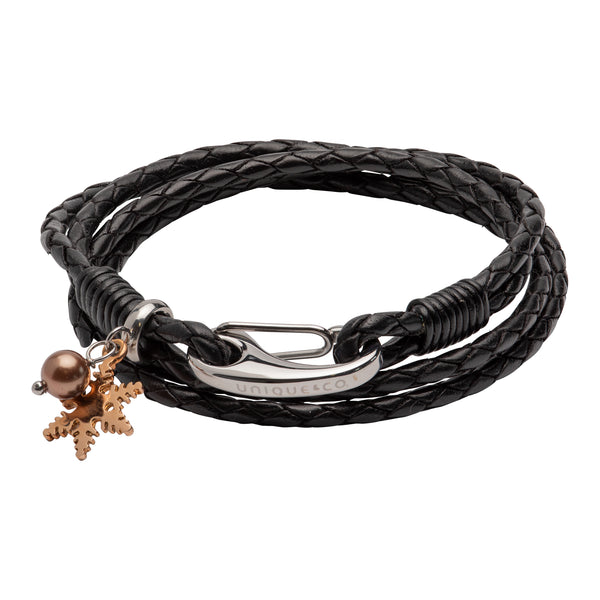 Unique & Co Ladies Black Leather Bracelet B472BL - Hamilton & Lewis Jewellery