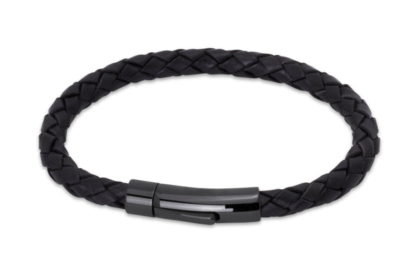 Unique & Co Black Leather Bracelet B61BL - Hamilton & Lewis Jewellery