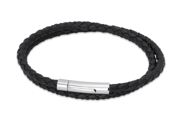 Unique & Co Black Leather Bracelet B62BL - Hamilton & Lewis Jewellery