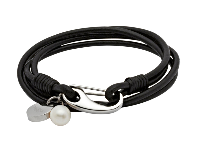 Unique & Co Ladies Black Leather Bracelet B67BL - Hamilton & Lewis Jewellery