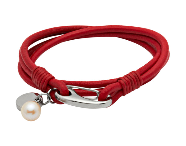 Unique & Co Ladies Red Leather Bracelet B67RED - Hamilton & Lewis Jewellery