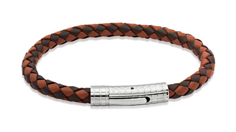 Unique & Co Dark and Light Brown Leather Bracelet B70MB - Hamilton & Lewis Jewellery