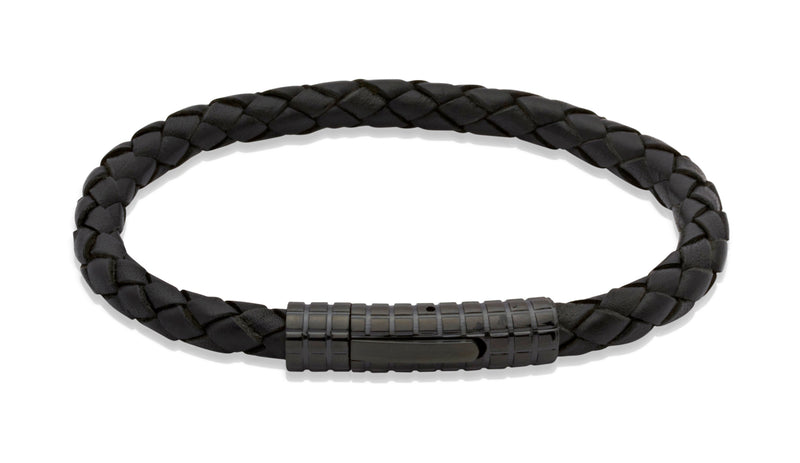 Unique & Co Black Leather Bracelet B71BL - Hamilton & Lewis Jewellery