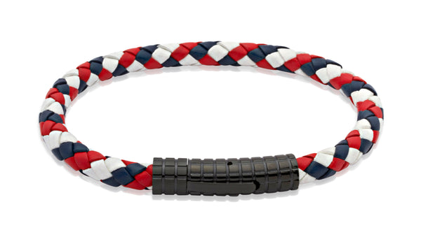 Unique & Co Red, White and Blue Leather Bracelet B71GBR - Hamilton & Lewis Jewellery
