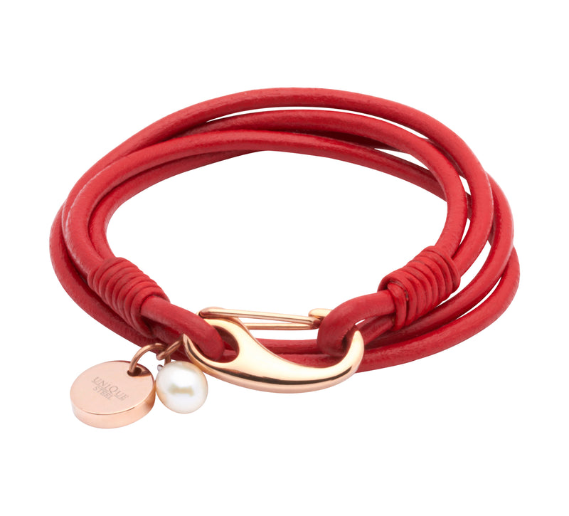 Unique & Co Ladies Red Leather Bracelet B76RED - Hamilton & Lewis Jewellery