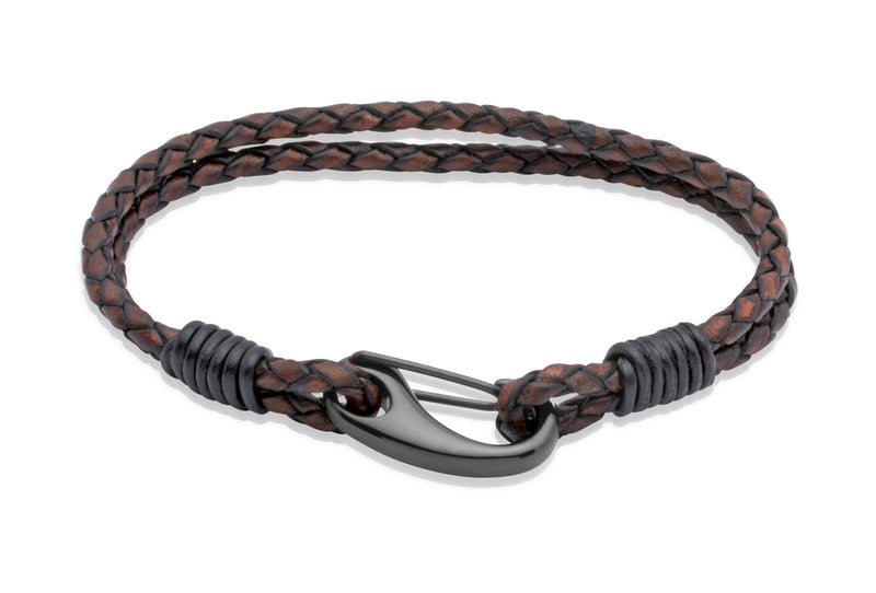 Unique & Co Antique Dark Brown Leather Bracelet B86ADB - Hamilton & Lewis Jewellery
