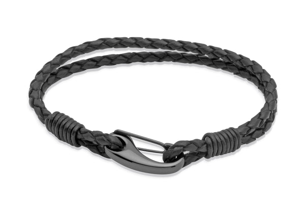 Unique & Co Black Leather Bracelet B86BL - Hamilton & Lewis Jewellery