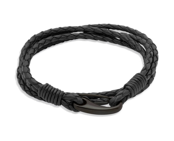 Unique & Co Black Leather Bracelet B87BL - Hamilton & Lewis Jewellery