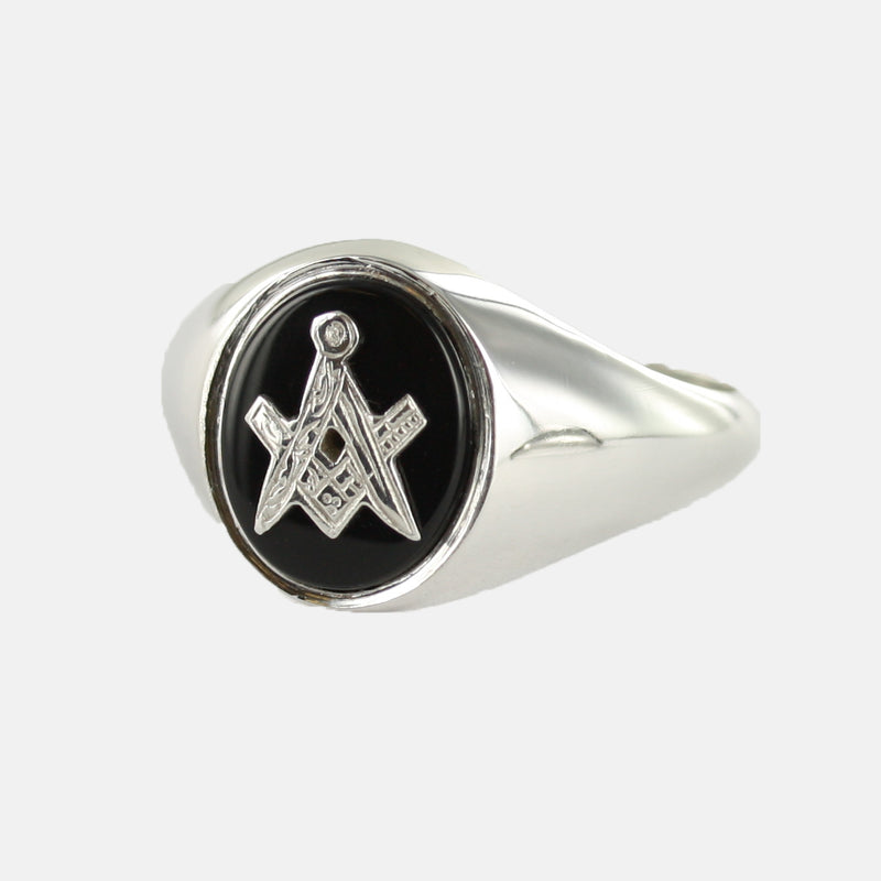 Solid Silver Onyx Masonic Ring Square and Compass - Hamilton & Lewis Jewellery