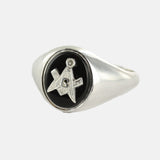Solid Silver Onyx Masonic Ring Square and Compass - Hamilton & Lewis Jewellery