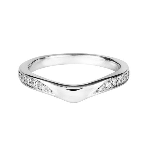 Wave shaped wedding ring with diamond set shoulders - Hamilton & Lewis Jewellery