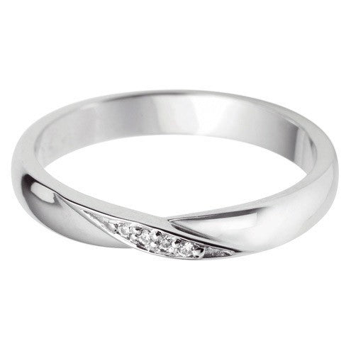 Twist centre grain set shaped wedding ring. - Hamilton & Lewis Jewellery