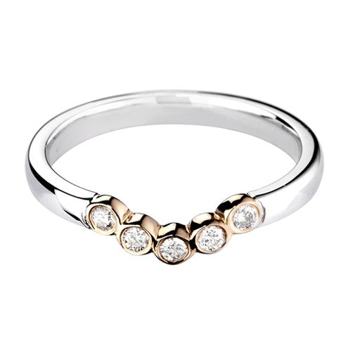 Shaped wedding band with rubover round diamond settings - Hamilton & Lewis Jewellery