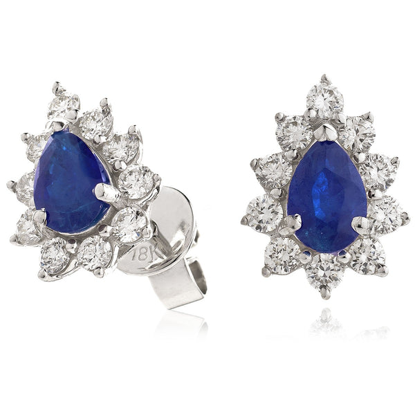 Diamond & Blue Sapphire Pear Shaped Earrings 1.30ct - Hamilton & Lewis Jewellery