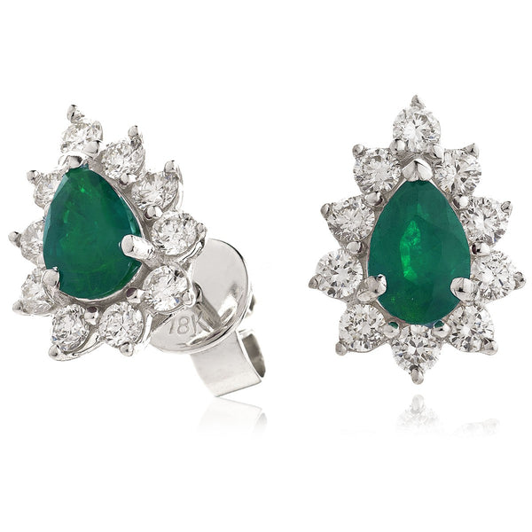 Diamond & Emerald Pear Shaped Earrings 1.20ct - Hamilton & Lewis Jewellery
