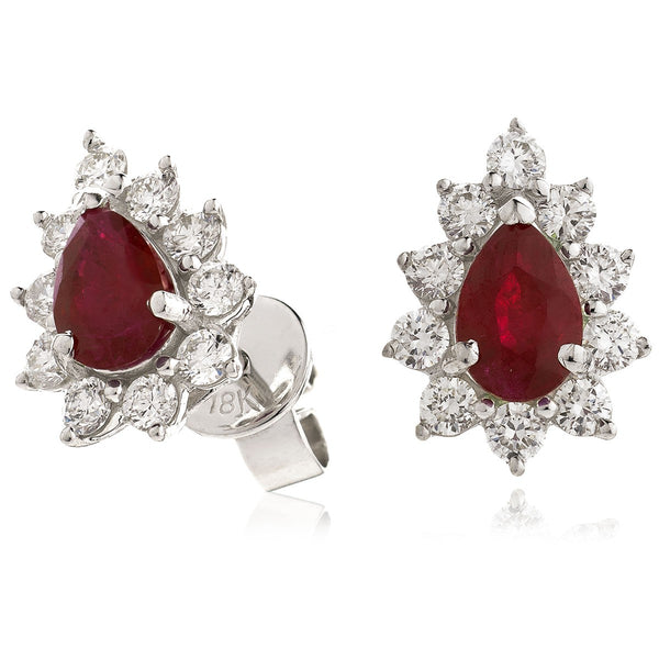 Diamond & Ruby Pear Shaped Earrings 1.30ct - Hamilton & Lewis Jewellery