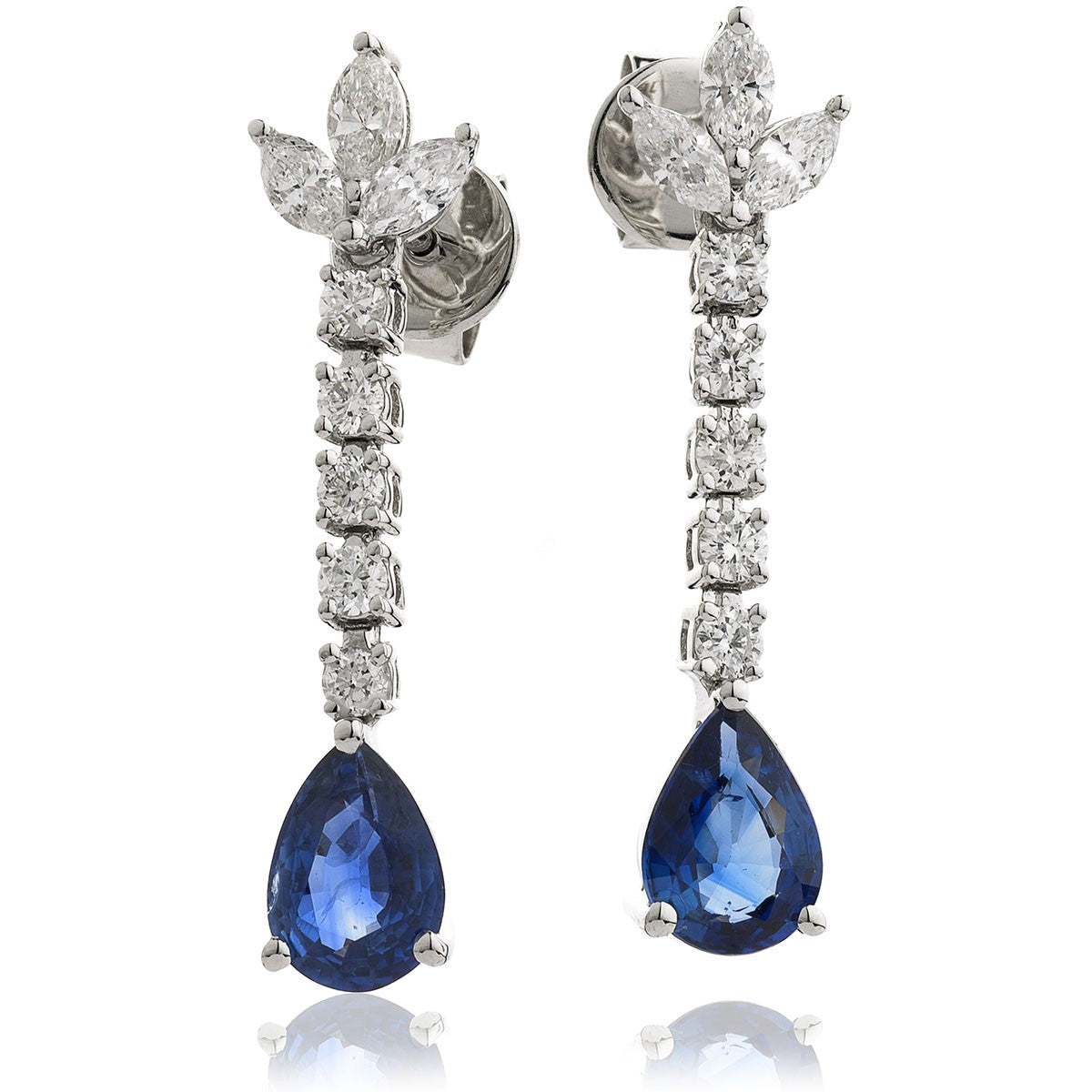 Diamond Blue Sapphire Drop Earrings 1.90ct