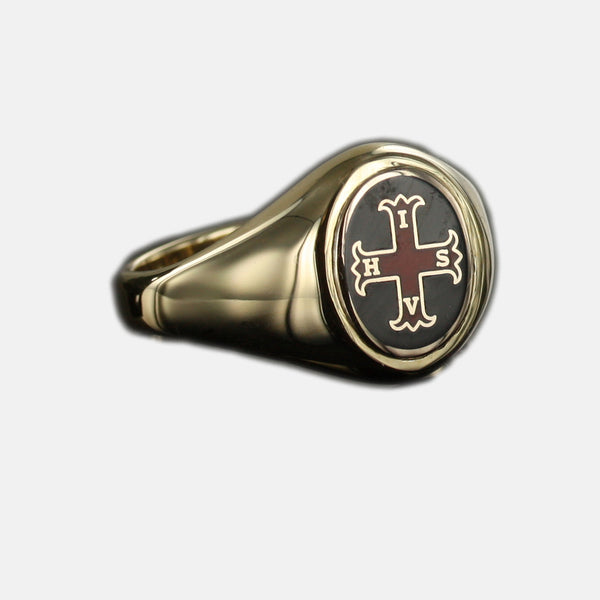 Gold Red Cross of Constantine Masonic Ring (Black)- Fixed Head - Hamilton & Lewis Jewellery